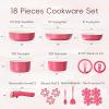 imageCAROTE 18Pcs Ceramic Cookware Set with Detachable Handle Pots and Pans Set Non Stick Non Toxic Kitchen Cooking Sets with StandUp Lid PFAS and PFOA Free Oven Safe Induction Ready PinkPink with standon lid