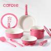 imageCAROTE 18Pcs Ceramic Cookware Set with Detachable Handle Pots and Pans Set Non Stick Non Toxic Kitchen Cooking Sets with StandUp Lid PFAS and PFOA Free Oven Safe Induction Ready PinkPink with standon lid