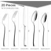 imageCAROTE 20 Pieces Silverware Set Flatware Cutlery Set for 4 1810 Stainless Steel Utensils Geometry Cutlery Dishwasher Safe for Home and Kitchen Party Wedding Gift Silver
