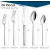imageCAROTE 20 Pieces Silverware Set Flatware Cutlery Set for 4 1810 Stainless Steel Utensils Linear Cutlery Dishwasher Safe for Home and Kitchen Party Wedding Gift Silver