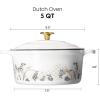 imageCAROTE 5QT Cast Iron Dutch Oven Pot with Lid Enameled Floral Dutch Ovens with Gift Box Cast Iron Pot for Sourdough Bread Baking Braising Stews Roasting Dual Handles Healthy ampamp NonToxic All Stovetop Compatible Oven Safe up to 500 F WhiteWhite Bird  Floral