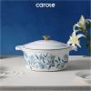 imageCAROTE 5QT Cast Iron Dutch Oven Pot with Lid Enameled Floral Dutch Ovens with Gift Box Cast Iron Pot for Sourdough Bread Baking Braising Stews Roasting Dual Handles Healthy ampamp NonToxic All Stovetop Compatible Oven Safe up to 500 F WhiteBlue Floral