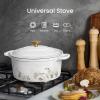 imageCAROTE 5QT Cast Iron Dutch Oven Pot with Lid Enameled Floral Dutch Ovens with Gift Box Cast Iron Pot for Sourdough Bread Baking Braising Stews Roasting Dual Handles Healthy ampamp NonToxic All Stovetop Compatible Oven Safe up to 500 F WhiteWhite Bird  Floral