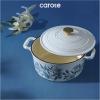 imageCAROTE 5QT Cast Iron Dutch Oven Pot with Lid Enameled Floral Dutch Ovens with Gift Box Cast Iron Pot for Sourdough Bread Baking Braising Stews Roasting Dual Handles Healthy ampamp NonToxic All Stovetop Compatible Oven Safe up to 500 F WhiteBlue Floral