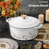 imageCAROTE 5QT Cast Iron Dutch Oven Pot with Lid Enameled Floral Dutch Ovens with Gift Box Cast Iron Pot for Sourdough Bread Baking Braising Stews Roasting Dual Handles Healthy ampamp NonToxic All Stovetop Compatible Oven Safe up to 500 F WhiteWhite Bird  Floral