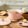 imageCAROTE 5QT Enameled Cast Iron Dutch Oven Pot with Lid HeavyDuty Dutch Ovens for Sourdough Bread Baking Braising Roasting Dual Handles Healthy ampamp NonToxic All Stovetop Compatible Oven Safe up to 500 F Macaron PinkMacaron Pink