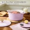 imageCAROTE 5QT Enameled Cast Iron Dutch Oven Pot with Lid HeavyDuty Dutch Ovens for Sourdough Bread Baking Braising Roasting Dual Handles Healthy ampamp NonToxic All Stovetop Compatible Oven Safe up to 500 F Macaron PinkMacaron Purple