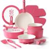 imageCAROTE 18Pcs Ceramic Cookware Set with Detachable Handle Pots and Pans Set Non Stick Non Toxic Kitchen Cooking Sets with StandUp Lid PFAS and PFOA Free Oven Safe Induction Ready PinkPink with standon lid