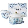 imageCAROTE 5QT Cast Iron Dutch Oven Pot with Lid Enameled Floral Dutch Ovens with Gift Box Cast Iron Pot for Sourdough Bread Baking Braising Stews Roasting Dual Handles Healthy ampamp NonToxic All Stovetop Compatible Oven Safe up to 500 F WhiteBlue Floral