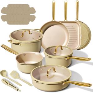 imageCAROTE 19Pcs Pots and Pans Set Non Stick Induction Cookware Sets with Durable Cast Steel Handle OvenSafe Pots and Pans with Cooking Utensils PFOSPFOA Free Dishwasher Safe Aluminum