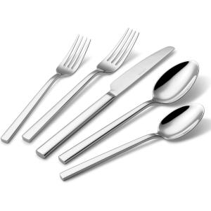imageCAROTE 20 Pieces Silverware Set Flatware Cutlery Set for 4 1810 Stainless Steel Utensils Linear Cutlery Dishwasher Safe for Home and Kitchen Party Wedding Gift Silver