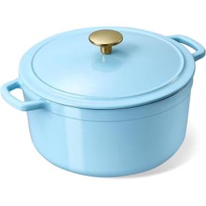 imageCAROTE 5QT Enameled Cast Iron Dutch Oven Pot with Lid HeavyDuty Dutch Ovens for Sourdough Bread Baking Braising Roasting Dual Handles Healthy ampamp NonToxic All Stovetop Compatible Oven Safe up to 500 F Macaron PinkMacaron Blue