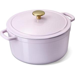 imageCAROTE 5QT Enameled Cast Iron Dutch Oven Pot with Lid HeavyDuty Dutch Ovens for Sourdough Bread Baking Braising Roasting Dual Handles Healthy ampamp NonToxic All Stovetop Compatible Oven Safe up to 500 F Macaron PinkMacaron Purple