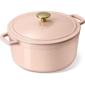 imageCAROTE 5QT Enameled Cast Iron Dutch Oven Pot with Lid HeavyDuty Dutch Ovens for Sourdough Bread Baking Braising Roasting Dual Handles Healthy ampamp NonToxic All Stovetop Compatible Oven Safe up to 500 F Macaron PinkMacaron Pink