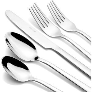 imageCAROTE Minimalism 20 Piece Silverware Set Flatware Sets for 4 1810 Stainless Steel Utensil Set with Spoons and Forks Mirror Finish Cutlery Set for Home and Kitchen Dishwasher Safe BlackSilver