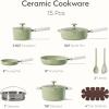 imageCAROTE Pots and Pans Set Non stick 15pcs Ceramic Cookware Set Nonstick Non Toxic CookwareDishwasherRVCamping Cookware SetGreen