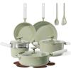 imageCAROTE Pots and Pans Set Non stick 15pcs Ceramic Cookware Set Nonstick Non Toxic CookwareDishwasherRVCamping Cookware SetGreen