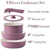 imageCAROTE 11pcs Ceramic Cookware Set Pots and Pans Set Non stick Induction Kitchen Cookware with Removable Handle RV Dishwasher  Oven Safe RVCamping Cookware PFOA Free PurplePurple