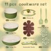 imageCAROTE 11pcs Ceramic Cookware Set Pots and Pans Set Non stick Induction Kitchen Cookware with Removable Handle RV Dishwasher  Oven Safe RVCamping Cookware PFOA Free PurpleGreen Flower