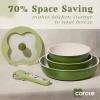 imageCAROTE 11pcs Ceramic Cookware Set Pots and Pans Set Non stick Induction Kitchen Cookware with Removable Handle RV Dishwasher  Oven Safe RVCamping Cookware PFOA Free PurpleGreen Flower