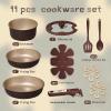 imageCAROTE 11pcs Ceramic Cookware Set Pots and Pans Set Non stick Induction Kitchen Cookware with Removable Handle RV Dishwasher  Oven Safe RVCamping Cookware PFOA Free PurpleBrown Flower