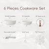 imageCAROTE 11pcs Ceramic Cookware Set Pots and Pans Set Non stick Induction Kitchen Cookware with Removable Handle RV Dishwasher  Oven Safe RVCamping Cookware PFOA Free PurpleCream White with standon lid