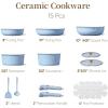 imageCAROTE 15Pcs Ceramic Cookware Set Pots and Pans Set Non Stick Kitchen Cooking Set with Detachable Handle Non Toxic Induction Cookware DishwasherOven Safe