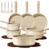 imageCAROTE 22Pcs Pots and Pans Set Non stick Ceramic Cookware Set Nontoxic Kitchen Cooking Set PFAS and PFOA FreeOatmeal