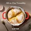 imageCAROTE Enameled Cast Iron Dutch Oven Pot with Lid 4 QT Dutch Ovens HeavyDuty Cast Iron Pot for Sourdough Bread Baking Braising Stews Roasting Healthy amp NonToxic Dual Handles All Stovetop Compatible Oven Safe up to 500 F Cream WhiteRed