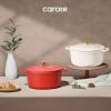 imageCAROTE Enameled Cast Iron Dutch Oven Pot with Lid 4 QT Dutch Ovens HeavyDuty Cast Iron Pot for Sourdough Bread Baking Braising Stews Roasting Healthy amp NonToxic Dual Handles All Stovetop Compatible Oven Safe up to 500 F Cream WhiteRed