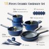 imageCAROTE Pots and Pans Set Non stick 18pcs NonStick Kitchen Set Induction Cookware Nontoxic Cooking Set DishwasherOven SafeCookware SetGreenBlue