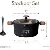 imageCAROTE Stock Pot with Lid 7Quart Ceramic Soup Pot Non Toxic Nonstick Cooking Pot for Pasta Induction Ready Even Heating Dishwasher Safe BlackBlack