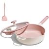 imageCAROTE 11 Inch Nonstick Deep Frying Pan with Lid 5 Qt Chef Saute Pan with Pour Spout Skillet Induction Cookware Non Stick Cooking Pan Kitchen Pan Healthy amp PFOAPFAS Free Includes Spatula Pink