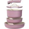 imageCAROTE 11pcs Ceramic Cookware Set Pots and Pans Set Non stick Induction Kitchen Cookware with Removable Handle RV Dishwasher  Oven Safe RVCamping Cookware PFOA Free PurpleLight Purple