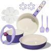imageCAROTE 11pcs Ceramic Cookware Set Pots and Pans Set Non stick Induction Kitchen Cookware with Removable Handle RV Dishwasher  Oven Safe RVCamping Cookware PFOA Free PurplePurple Flower