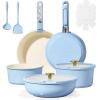 imageCAROTE 15Pcs Ceramic Cookware Set Pots and Pans Set Non Stick Kitchen Cooking Set with Detachable Handle Non Toxic Induction Cookware DishwasherOven Safe