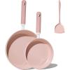 imageCAROTE 8 and 10 Nonstick Ceramic Frying Pans SkilletNonStick Fry Pan Egg Pan Omelet PansHealthy amp PFOAPFAS Free InductionCompatible Dishwasher Safe amp Includes Silicone SpatulaPinkPink