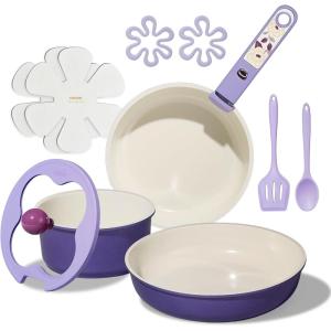 imageCAROTE 11pcs Ceramic Cookware Set Pots and Pans Set Non stick Induction Kitchen Cookware with Removable Handle RV Dishwasher  Oven Safe RVCamping Cookware PFOA Free PurplePurple Flower