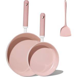 imageCAROTE 8 and 10 Nonstick Ceramic Frying Pans SkilletNonStick Fry Pan Egg Pan Omelet PansHealthy amp PFOAPFAS Free InductionCompatible Dishwasher Safe amp Includes Silicone SpatulaPinkPink