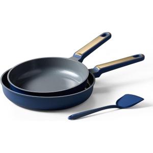 imageCAROTE 8 and 10 Nonstick Ceramic Frying Pans SkilletNonStick Fry Pan Egg Pan Omelet PansHealthy amp PFOAPFAS Free InductionCompatible Dishwasher Safe amp Includes Silicone SpatulaPinkBlue