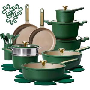 imageCAROTE Pots and Pans Set Non stick Cookware Set 31pcs NonStick Kitchen Set Induction Cookware Nontoxic Cooking Set GreenGreen