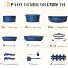 imageCAROTE 15Pcs Ceramic Cookware Set Pots and Pans Set Non stick Kitchen Cooking Set with Detachable Handle Non Toxic Induction Cookware DishwasherOven Safe PFAS Free BlackampGoldBlue