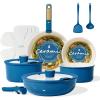 imageCAROTE 15Pcs Ceramic Cookware Set Pots and Pans Set Non stick Non Toxic Cookware Detachable Handle Induction Cookware DishwasherOven Safe RVCamping PFAS Free BlueampGoldBlue