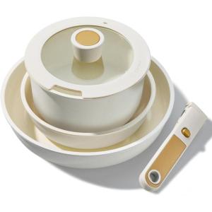 imageCAROTE 21pcs Pots and Pans Set Nonstick Cookware Set Detachable Handle Induction Kitchen Cookware Sets Non Stick with Removable Handle RV Cookware Set Oven Safe BrownIce Cream