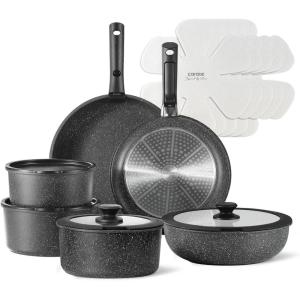 imageCAROTE 21pcs Pots and Pans Set Nonstick Cookware Set Detachable Handle Induction Kitchen Cookware Sets Non Stick with Removable Handle RV Cookware Set Oven Safe BrownMidnight Black