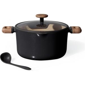 imageCAROTE Stock Pot with Lid 7Quart Ceramic Soup Pot Non Toxic Nonstick Cooking Pot for Pasta Induction Ready Even Heating Dishwasher Safe WhiteBlack