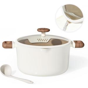 imageCAROTE Stock Pot with Lid 7Quart Ceramic Soup Pot Non Toxic Nonstick Cooking Pot for Pasta Induction Ready Even Heating Dishwasher Safe WhiteWhite