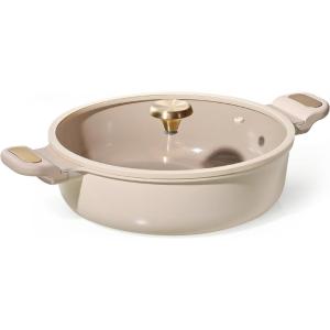 imageCAROTE 45Quart Stock Pot with Lid Non Toxic Ceramic Soup Pot Nonstick Cooking Pot PFAS Free Dishwasher Safe Even Heating Compatible with All Stoves Light TaupeLight Taupe