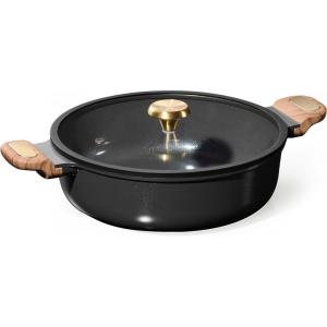 imageCAROTE 45Quart Stock Pot with Lid Non Toxic Ceramic Soup Pot Nonstick Cooking Pot PFAS Free Dishwasher Safe Even Heating Compatible with All Stoves Light TaupeCharcoal Black