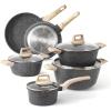 imageCAROTE 21 PCS Ceramic Cookware Set Pots and Pans Set Non Stick Pot and Pan Set with Frying Pan Induction Ready Cooking Set for Kitchen PFOSPFOAPFAS Free BrownClassic Black